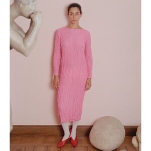 NEW Anaak Palma Pleated Dress (Sz 2 / M) Silk Habutai Midi Shocking Pink
